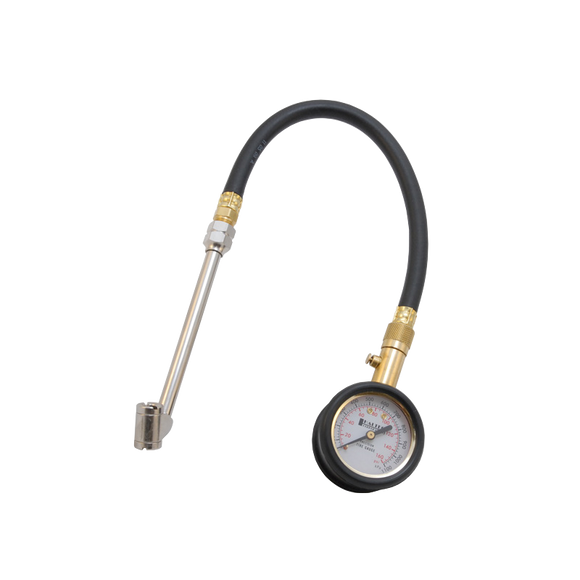 Standard bore air gauge with dual foot air chuck. High quality unit ideal for workshop use, RV, 4WD, bus & truck tyres. Maximum pressure: 160 psi